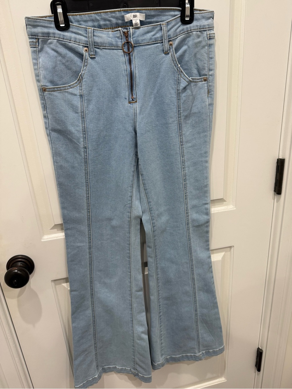 BP Light Wash High-Rise Flare Jeans with Front Zip